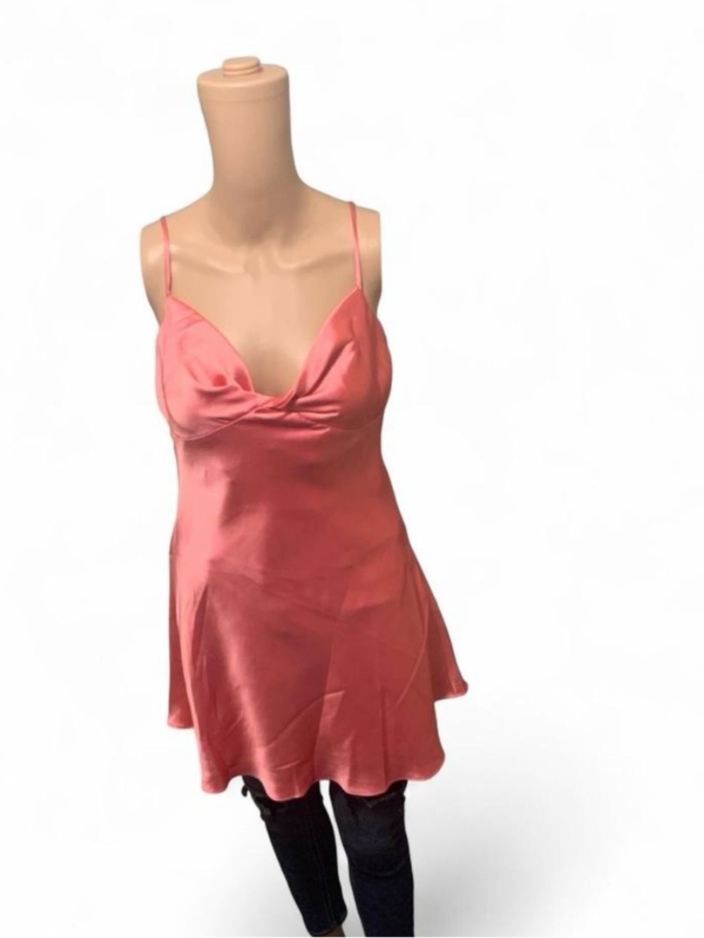 Silky Coral Pink Slip Dress with Spaghetti Straps